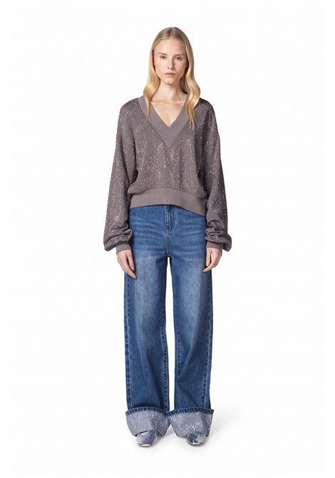 Felpa oversize con applicazione di pietre TWENTY FOURHAITCH | A0195GRIGIO